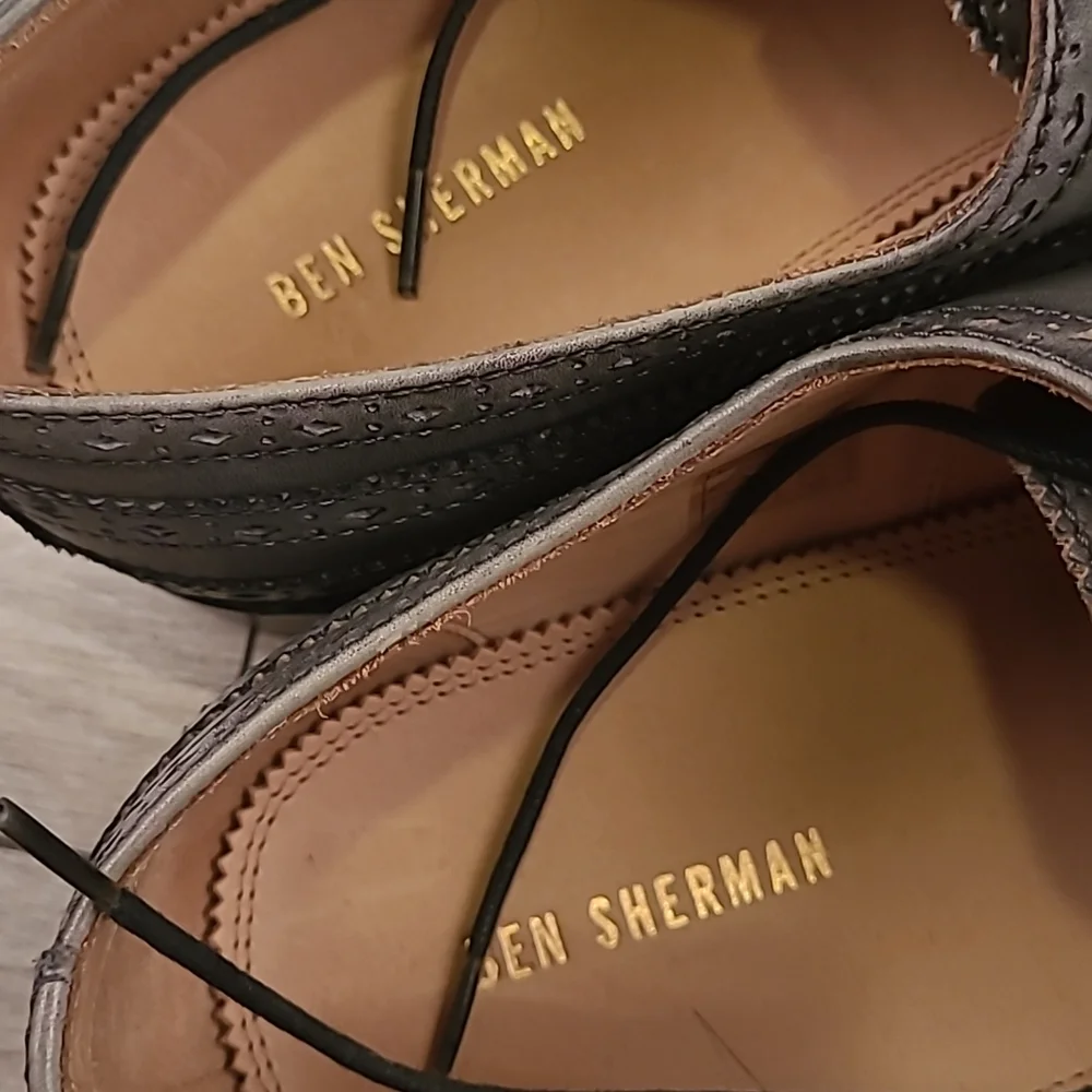 BEN SHERMAN Henry Grey Leather Classy Sz 11 Mens Long‎ Wing Tip Shoes